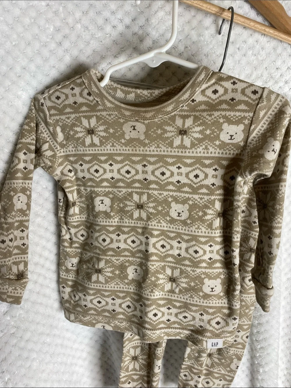 Baby GAP Beige and Cream Bear Fair Isle Pajamas Set